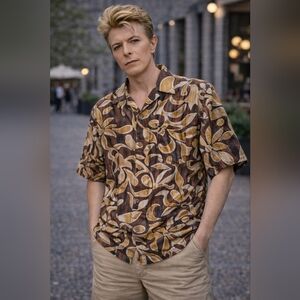 Vintage Go Barefoot Hawaiian Shirt Men’s XL Brown Abstract Resort Wear